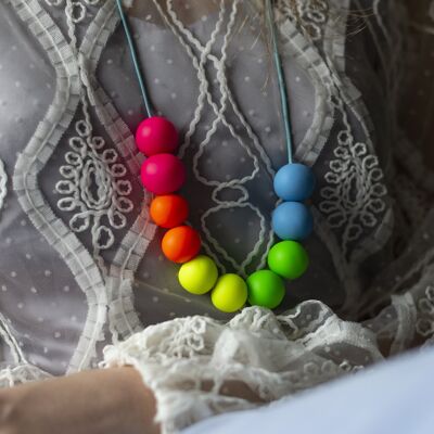Neon rainbow clay bead necklace 2