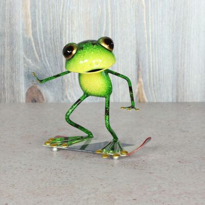 Metal frog on skateboard, 22 x 10 x 20 cm, green, 802898