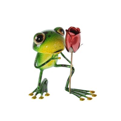 Metal frog with rose, 17.5 x 13 x 17.5 cm, green, 802928
