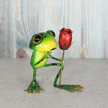 Grenouille en métal avec rose, 17,5 x 13 x 17,5 cm, vert, 802928 2