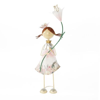 Metal flower girl roses, 14.5 x 8 x 35 cm, pink/white, 803000