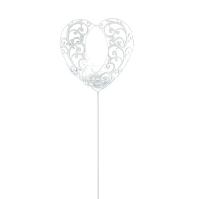 Metal plug heart with glass, 18 x 4 x 100 cm, white, 803239