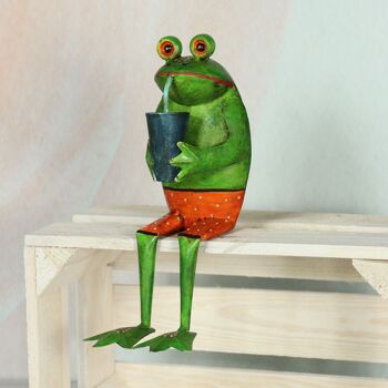 Support de bord de grenouille en métal./Mug, 12 x 9 x 23 cm, vert,orange, 815034 2