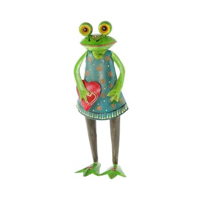 Metal frog with heart standing, 10 x 8 x 28 cm, multi-colored, 815065