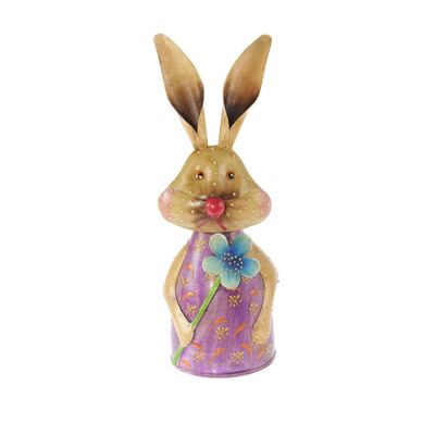 Metal rabbit bust with flower, 12 x 11 x 29 cm, multicolored, 815126