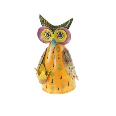 Metal owl with flower, 13 x 10 x 20 cm, multicolored, 815157