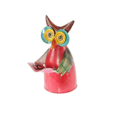 Metal owl with book, 15 x 11 x 20 cm, red, 815164