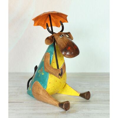 Metal cow with umbrella, 21 x 13 x 30 cm, multi-coloured, 815171 - colourful garden decoration
