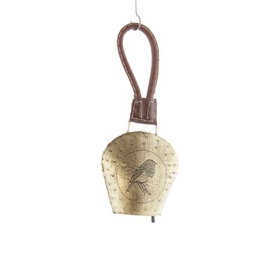 Campana colgante de metal con forma de pájaro., 11 x 6 x 14 cm, dorado, 816307