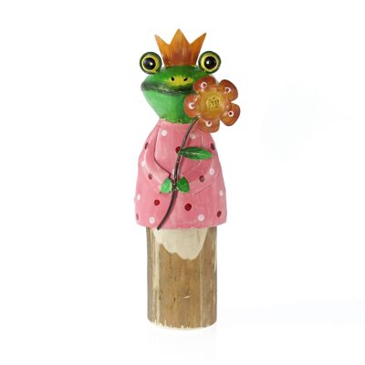 Metal frog prince with flower, 14 x 8 x 31 cm, pink, 816727