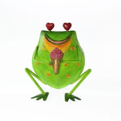 Metal frog with ice cream, 20 x 18 x 22 cm, green, 817755