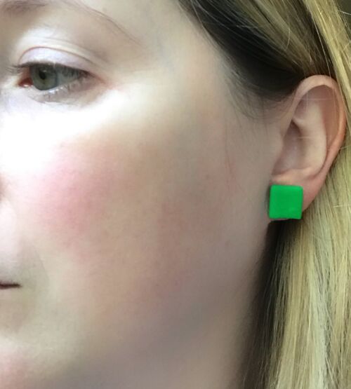Green square stud earrings