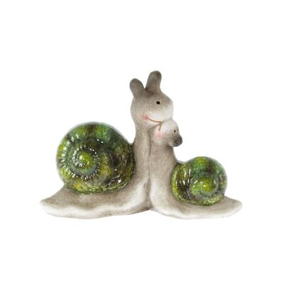 Ceramic snail pair, 14.5 x 5.5 x 10.5 cm, green, 803741