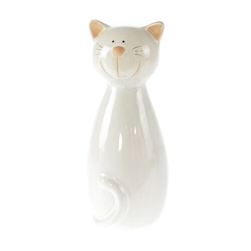Terracotta-Katze zum Stellen, 11 x 10 x 25 cm, weiß, 803895