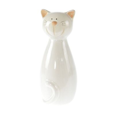 Terracotta cat to stand, 11 x 10 x 25 cm, white, 803895