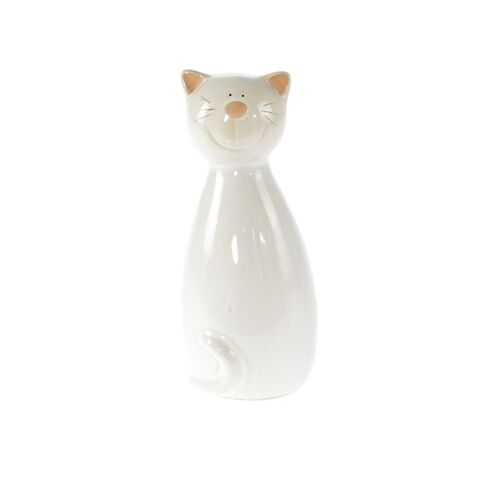 Terracotta-Katze zum Stellen, 7,5 x 7,5 x 17,5 cm, weiß, 803901