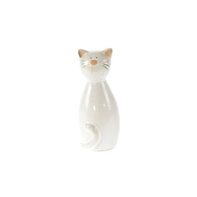 Terracotta cat to stand, 5.5 x 5 x 12 cm, white, 803918