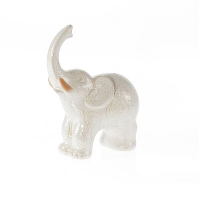 Elefante de terracota de pie, 16 x 8,5 x 19,5 cm, blanco, 803963