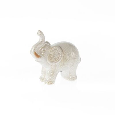 Éléphant en terre cuite à poser, 13 x 7,5 x 13 cm, blanc, 803970