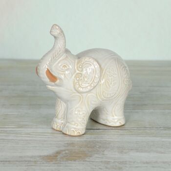 Éléphant en terre cuite à poser, 13 x 7,5 x 13 cm, blanc, 803970 2