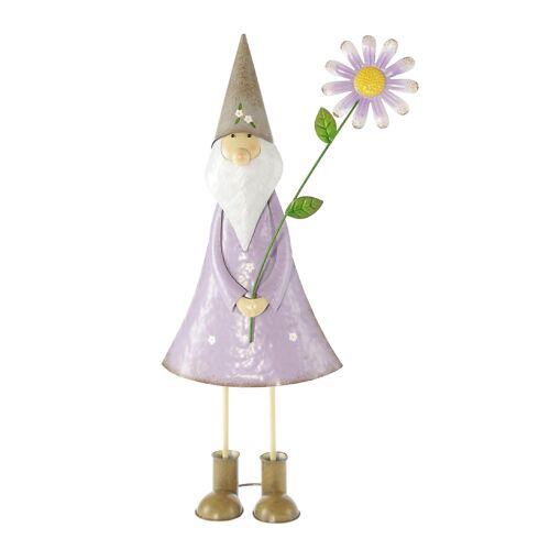 Metall-Gartenzwerg mit Blume, 22 x 12,5 x 60 cm, violett, 807817