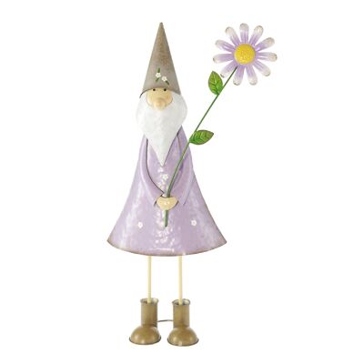 Metal garden gnome with flower, 22 x 12.5 x 60 cm, purple, 807817