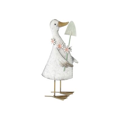 Metal duck standing with spade, 8 x 10 x 22 cm, white, pink, 807848