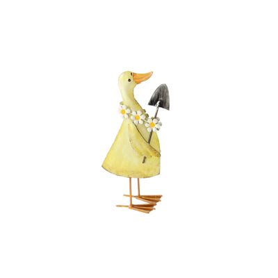 Metal duck standing with spade, 5.5 x 7 x 15 cm, yellow, 807886