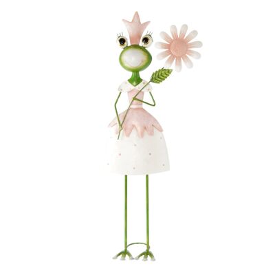 Metall-Gartenfrosch mit Blume, 19 x 11,5 x 57,5 cm, rosa, 807961