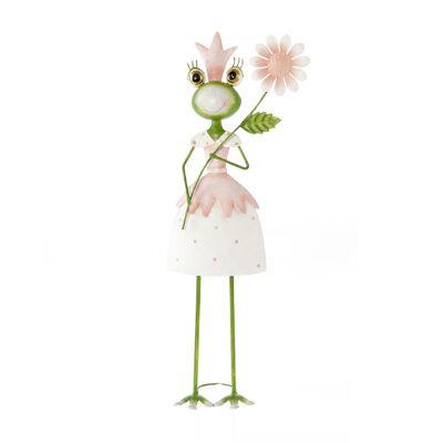 Rana da giardino in metallo con fiore, 13,5 x 9,5 x 41 cm, rosa, 807978