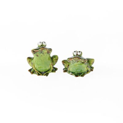 Stoneware frog sitting, 2 assorted., 5.5 x 4.5 x 6.5 cm, green, 808043