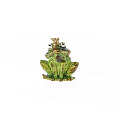 Prince grenouille en grès assis, 6,5 x 4,5 x 7 cm, vert, 808067