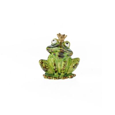 Stoneware frog prince sitting, 7.5 x 5 x 8 cm, green, 808074