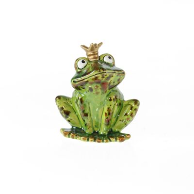 Stoneware frog prince sitting, 9.5 x 6.5 x 10.5 cm, green, 808081