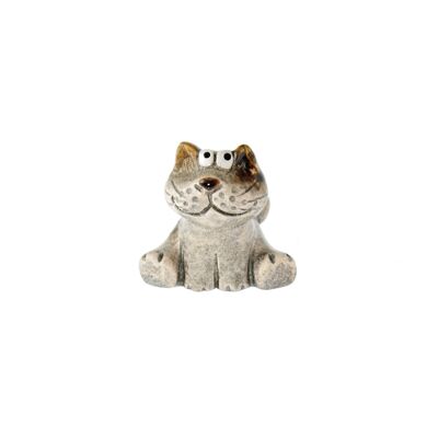 Gato sentado de gres, 6 x 5 x 6 cm, beige/marrón, 808098