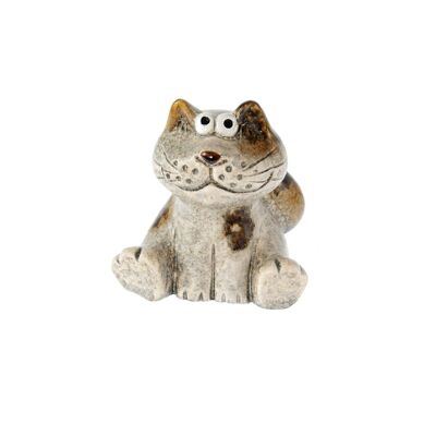 Stoneware cat sitting, 9 x 7.5 x 9 cm, beige/brown, 808104