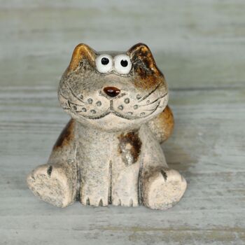 Chat assis en grès, 9 x 7,5 x 9 cm, beige/marron, 808104 2