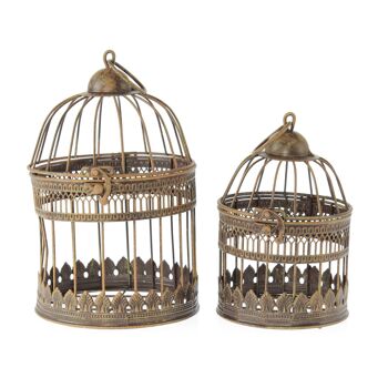 Cage à oiseaux décorative en métal, lot de 2, Ø 12 x 23 cm/Ø 15 x 28 cm, marron, 808715 1
