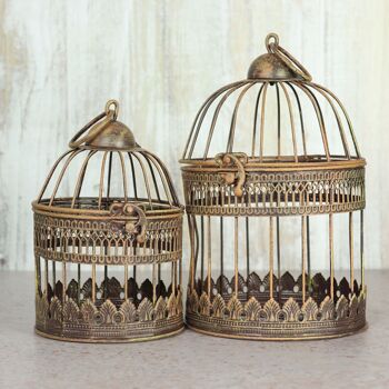 Cage à oiseaux décorative en métal, lot de 2, Ø 12 x 23 cm/Ø 15 x 28 cm, marron, 808715 2