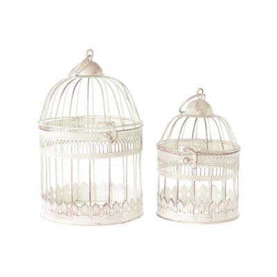 Metal decorative bird cage set of 2, Ø 12 x 23cm/Ø 15 x 28cm, white, 808722
