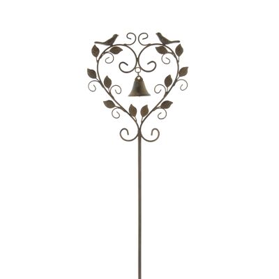 Metall-Stecker Herz mit Glocke, 23,5 x 5,5 x100cm, dunkelbraun, 808869