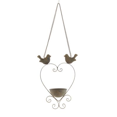 Bañera para pájaros de metal en forma de corazón, 18,5 x 8,5 x 49 cm, marrón oscuro, 808876