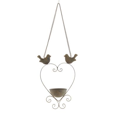 Metal bird bath heart, 18.5 x 8.5 x 49cm, dark brown, 808876