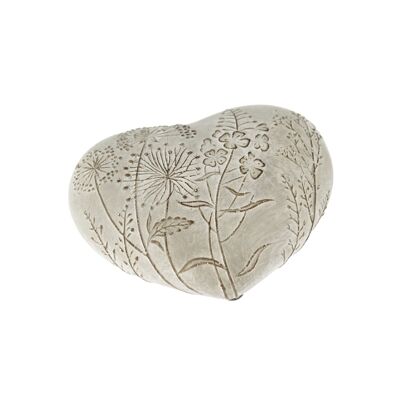 Coeur en ciment avec des fleurs, par ex.Poser, 14,5 x 12 x 4 cm, gris, 809514