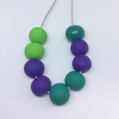 Green & purple polymer clay necklace