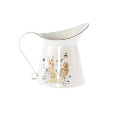 Metal jug with rabbit decoration, 27.5 x 13 x 13.5 cm, white, 810046