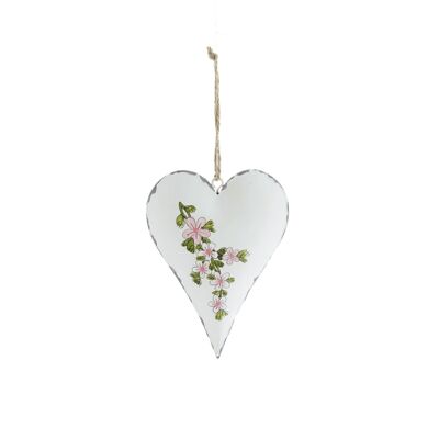 Metal pendant heart m. Flowers, 10 x 2 x 13 cm, white/pink, 810329