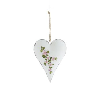 Pendentif en métal coeur m. Fleurs, 10 x 2 x 13 cm, blanc/rose, 810329 1
