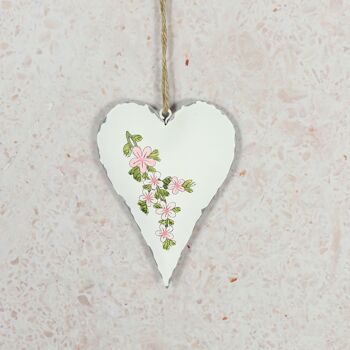 Pendentif en métal coeur m. Fleurs, 10 x 2 x 13 cm, blanc/rose, 810329 2