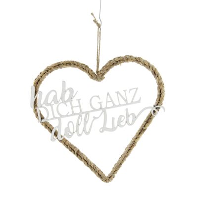 Metal hanger heart with saying, 30 x 1.5 x 30 cm, white, 810787